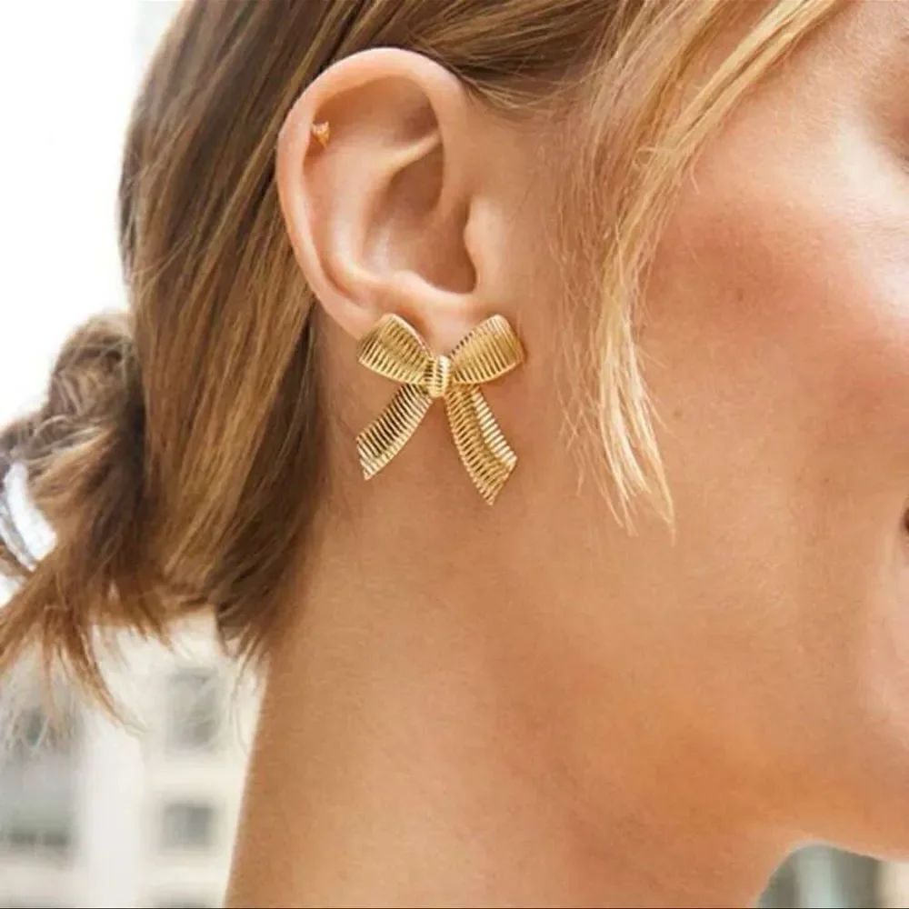 Textured bow earrings #1024 - Picture 4 of 5
